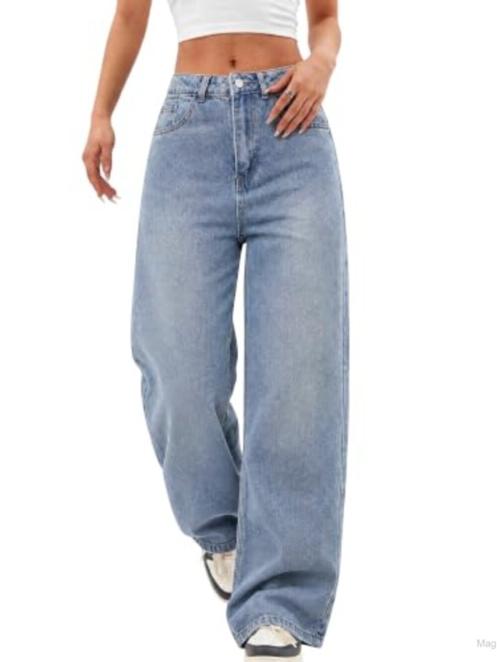 Baggy Wide Leg Mid Rise Jeans Women Cotton Blend Denim Pants